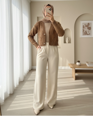 Stone Button Ripped Crop Cardigan  -Mink color