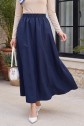 Elastic Waist Parachute Skirt with Pockets -Navy blue