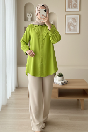 V-Front Patterned Shirt -PISTACHIO GREEN