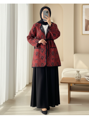 Çift Cepli Çıtçıt Düğmeli Astarlı Kapitone  Ceket -Bordo