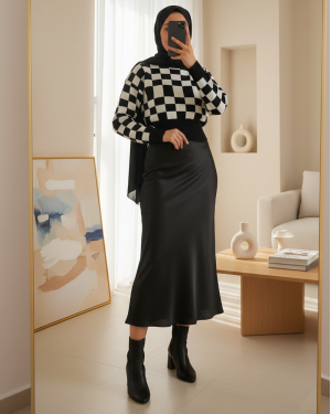 15806 Saten Etek - Siyah