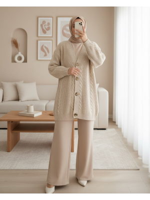 15768 Tesettür Triko Hırka - M. Krem