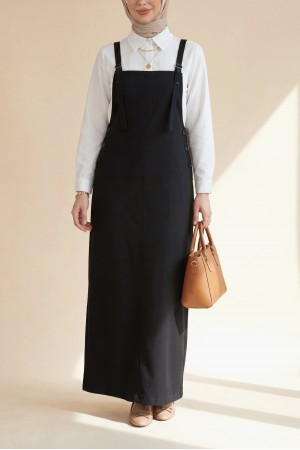 İnce Askılı Kot Jile  -Siyah