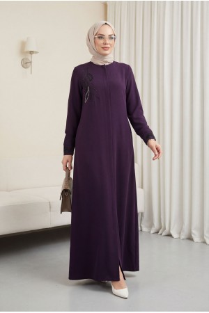 Hüma Stone Detailed Abaya, Plum HM2479