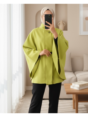 Single Button Belted Poncho -Oil Green