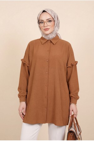 Kolları Taşlı Fırfırlı salaş Ayrobin Tunik  -Kiremit