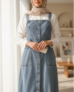 Button Down Double Pocket Jeans Loose -Ice Blue