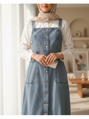 Button Down Double Pocket Jeans Loose -Ice Blue