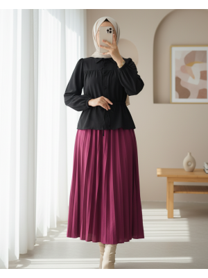 Tünel Bağcıklı Düğmeli Gömlek Bluz  -Siyah