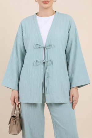 Crinkle Suit with Double Laced Front Trousers  -Sea green