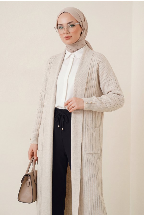 Floral Embroidered Openwork Knit Cardigan -Stone