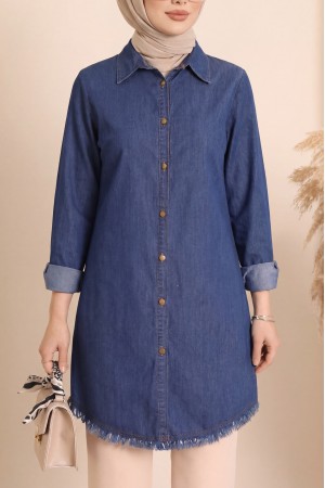 Renkli Kot Tunik  -İndigo