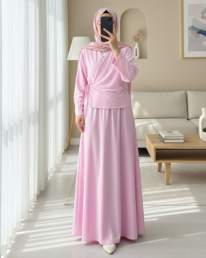 Linen Suit with Side Tie Skirt  -Powder