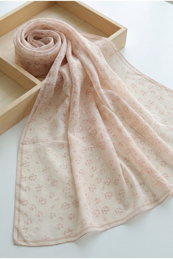 Crisp Floral Patterned Voile Scarf -Salmon