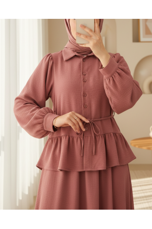 Parçalı Büzgülü Bluz Etekli Takım -G.Kurusu