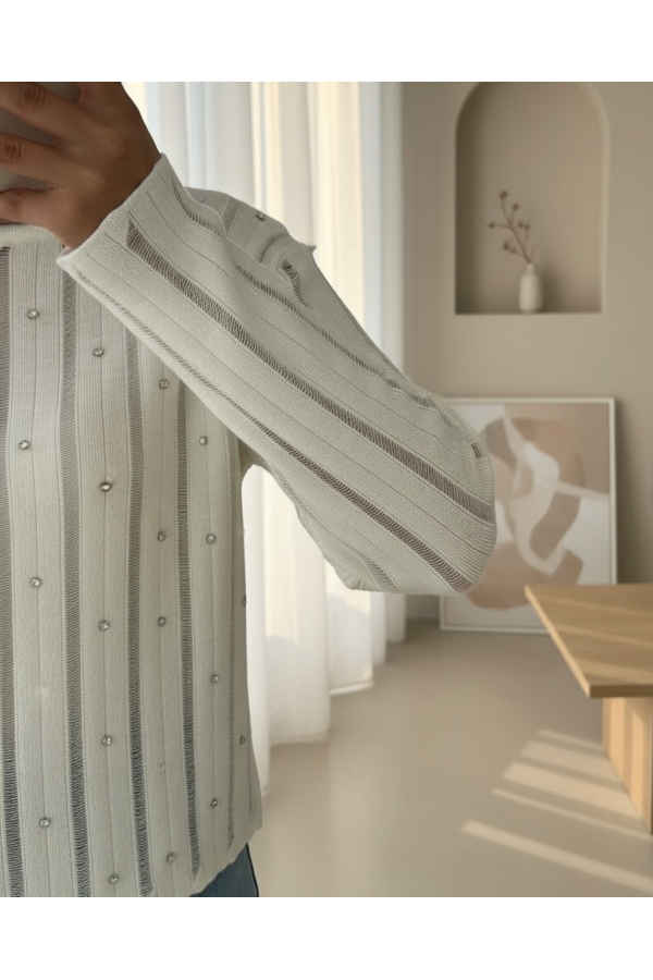 Stoned Openwork Knitwear Sweater -Stone