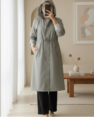Striped Trench Coat -Grey