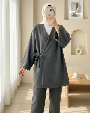 Cross-Laced Stamped Kimono -Smoked 