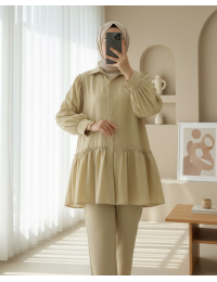 Koldan Büzgülü Fırfır Detaylı Gömlek -Açık Vizon