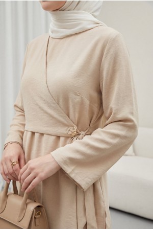 Modal Suit with Cross-Tie Waist Trousers - Beige