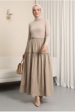 Elastic Waist Krash Pattern Parachute Skirt -Light Mink