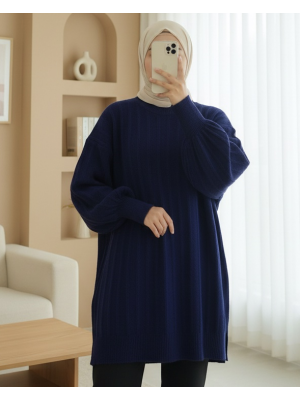 Fitilli Yırtmaçlı Yumoş Triko Tunik -Laci