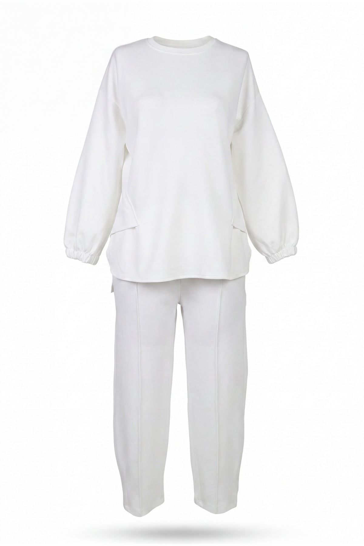 Oysho Set with Long Back, Bicycle Collar, Elasticated Sleeves and Trousers -White
