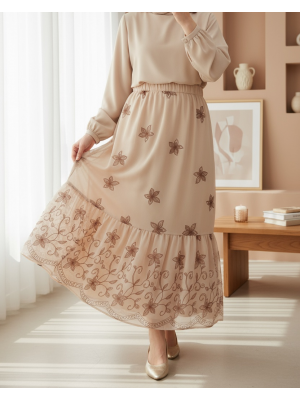 8010 Desenli Şifon Etek - Vizon