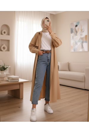 Kemerli Kot Pantolon -Açık Mavi