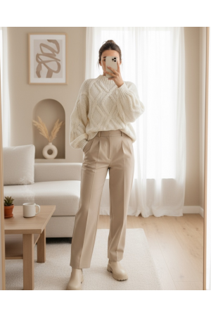 Yarım Boğazlı Balon Kol Kışlık Kazak       -Beyaz