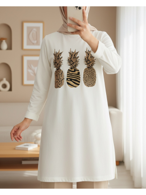 Ananas Desenli Tunik -Ekru