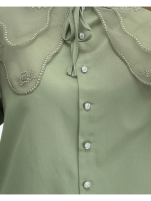 Organze Yaka Kolu Bağlama Detaylı Gömlek -Çağla Y.