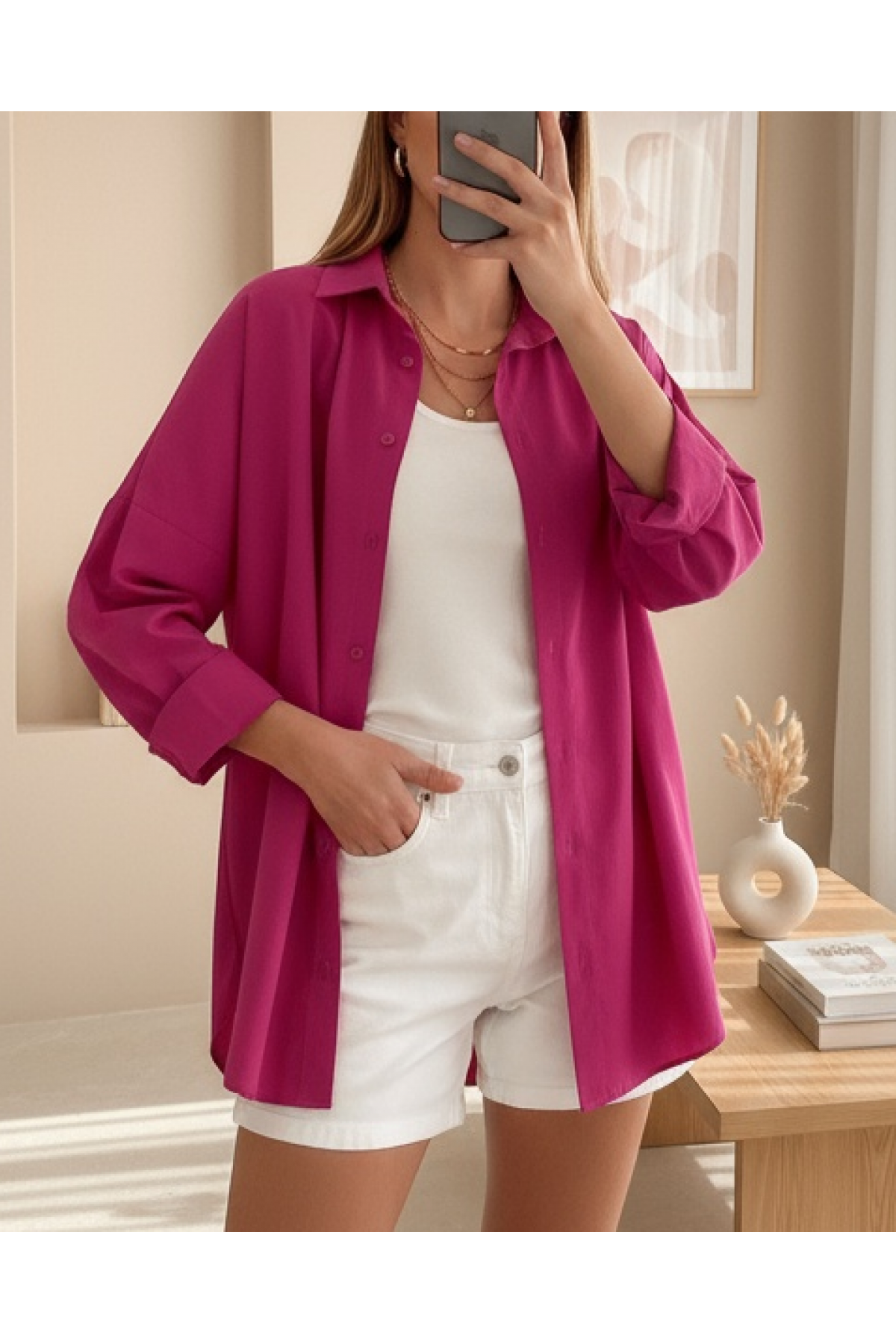 3900 Oversize Long Basic Shirt 