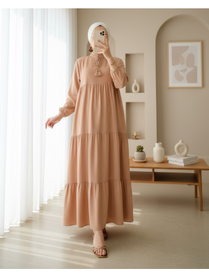 1627 Yaka Bağcıklı Tesettür Elbise - D.Vizon