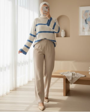 Loose Sleeve Striped Knitwear Sweater -Blue