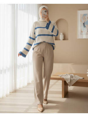 Loose Sleeve Striped Knitwear Sweater -Blue