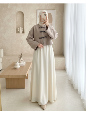 Önü Bağcıklı Kaşe Ceket -Vizon