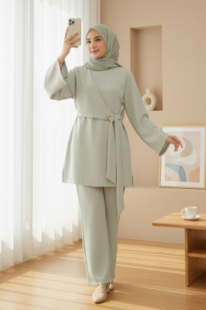 Önü Çapraz Bağlamalı Yırtmaçlı Scuba Takım  -Bej