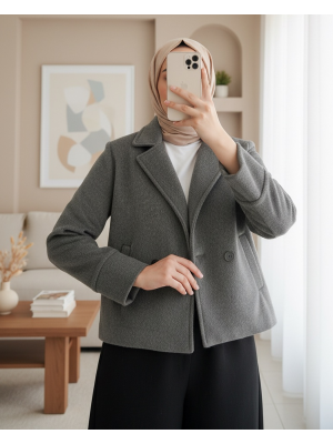 Kadın Kısa Kaşe Ceket 0725 - Gri