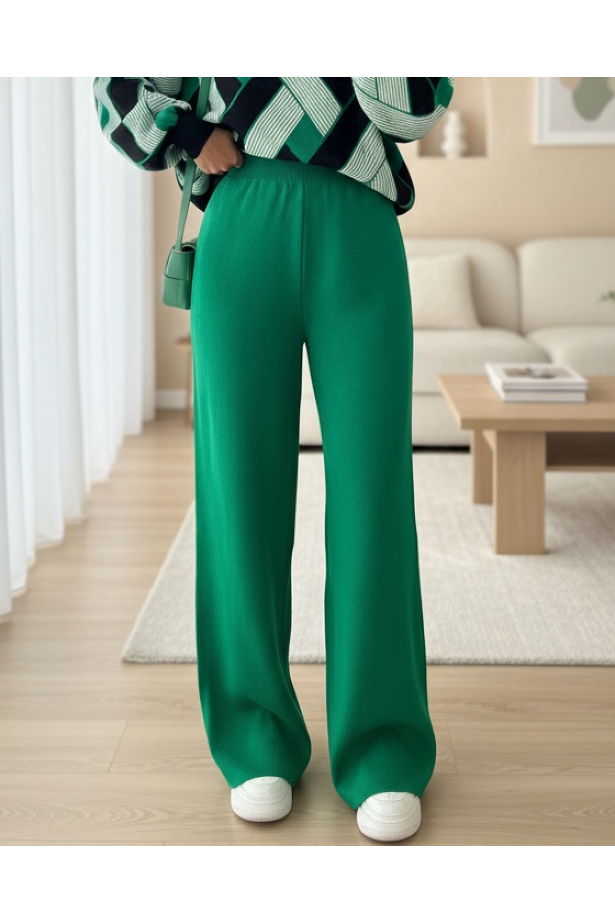 Loose Knit Trousers  -Green