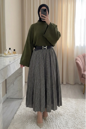 Half Turtleneck Crop Knit Sweater -Khaki