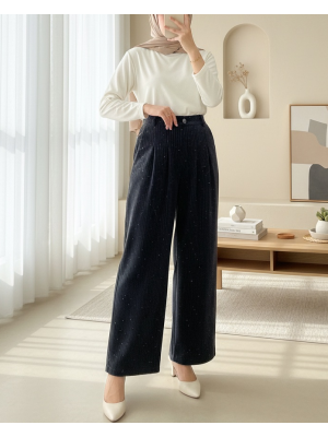 Cepli Bol Paça Pul Detaylı Kadife Pantolon  -Antrasit