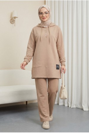 Çıtçıtlı  Arma Detaylı İkili Penye Takım  -Vizon