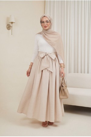 Piliseli Kemerli Paraşüt Etek -Bej