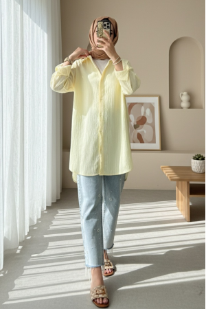 Karaşlı Su Yolu Şahmeran Gömlek  -Açık Sarı