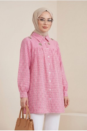 Striped Shirt with Stone and Bead Detail on Top -Pink