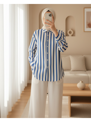 3964 Hafif Dökümlü Saten Gömlek - B.Lacivert