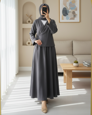 Linen Suit with Side Tie Skirt  -Smoked 