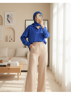 3985 Oversize Saten Gömlek - Saks