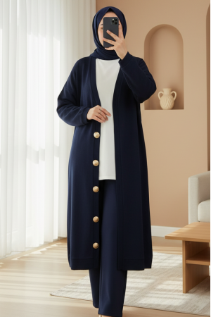 Düğmeli Selanik Uzun Hırka -Laci